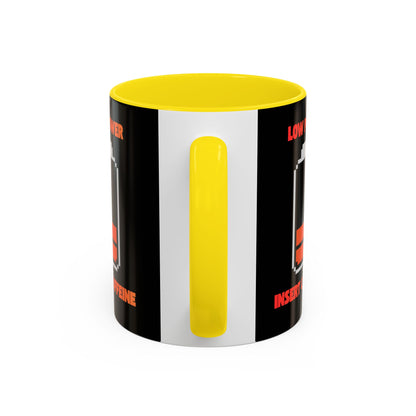 Coffee Mug — "Low Power, Insert Caffeine" Retro Battery Design
