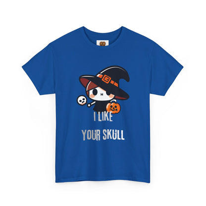 Halloween Witch Skull Tee — "I Like Your Skull" Cute Spooky Graphic T-Shirt