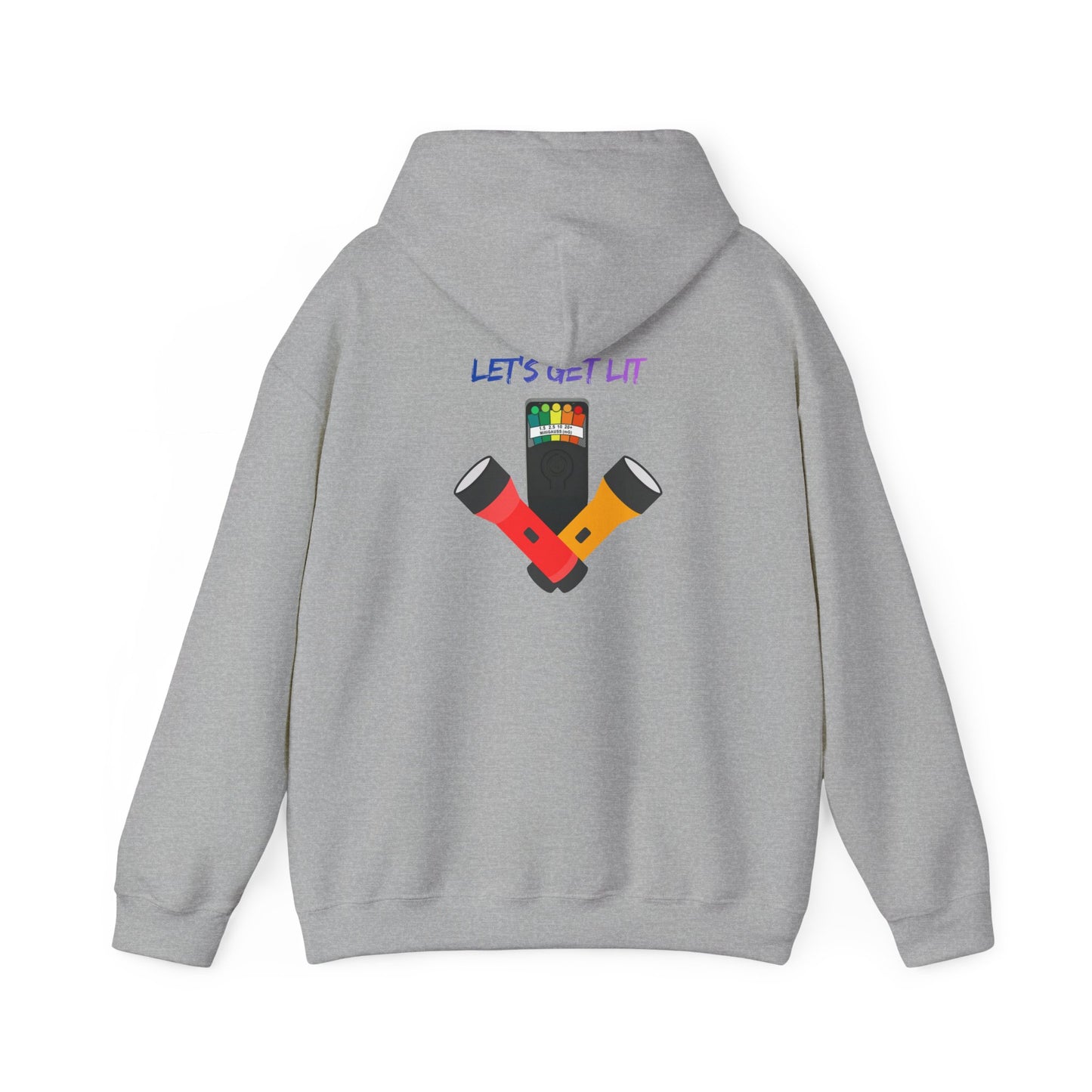 Let’s Get Lit Hoodie — Colorful Flashlight Party Graphic Hooded Sweatshirt