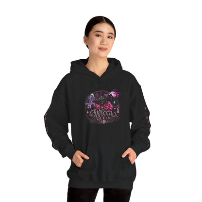 Wicca Queen Hoodie - Gothic Witchy Sweatshirt with Floral Skull Design