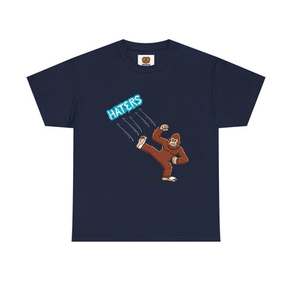 Bigfoot Kicking Haters Tee — Funny Sasquatch Graphic T-Shirt