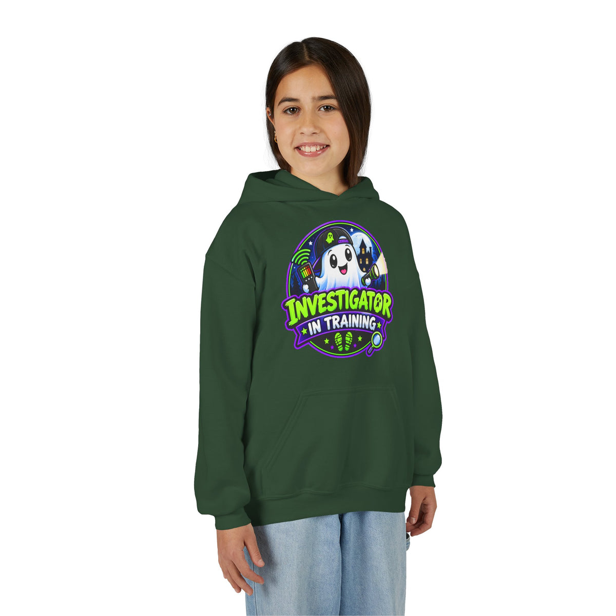 Youth Hoodie — "Investigator in Training" Cute Ghost Detective Kids Pullover