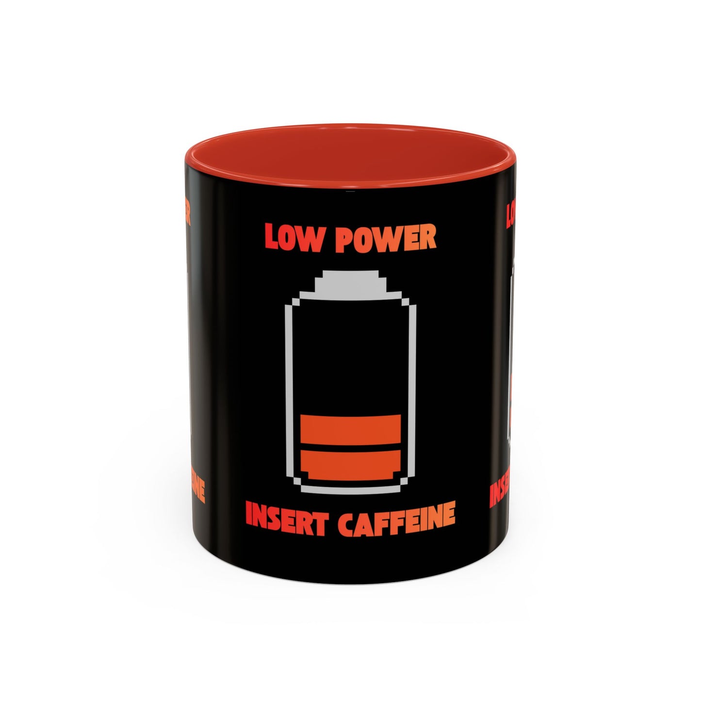 Coffee Mug — "Low Power, Insert Caffeine" Retro Battery Design