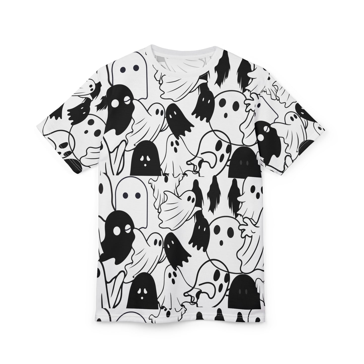Ghost Pattern Cut & Sew Tee — Black & White Halloween All-Over Print