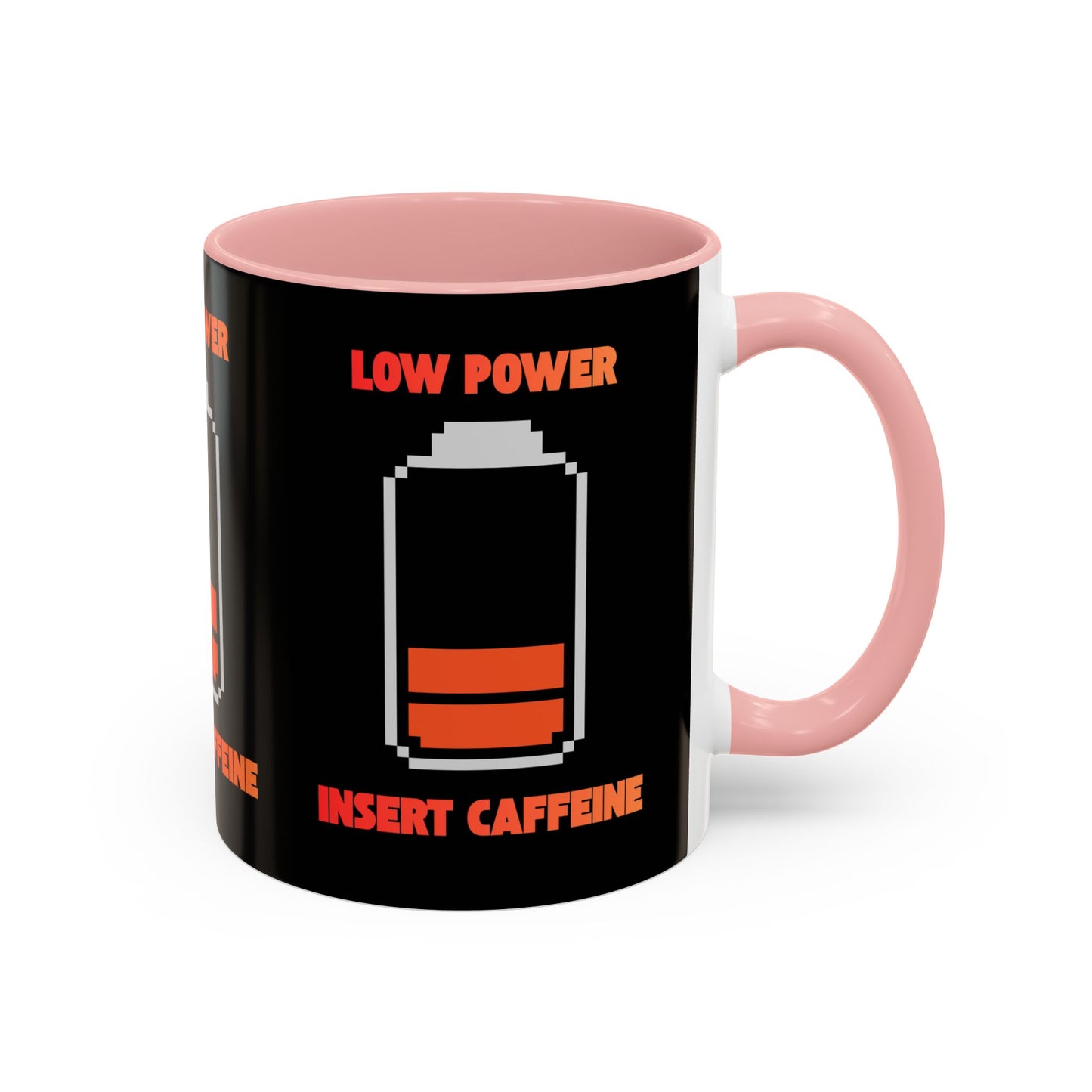 Coffee Mug — "Low Power, Insert Caffeine" Retro Battery Design