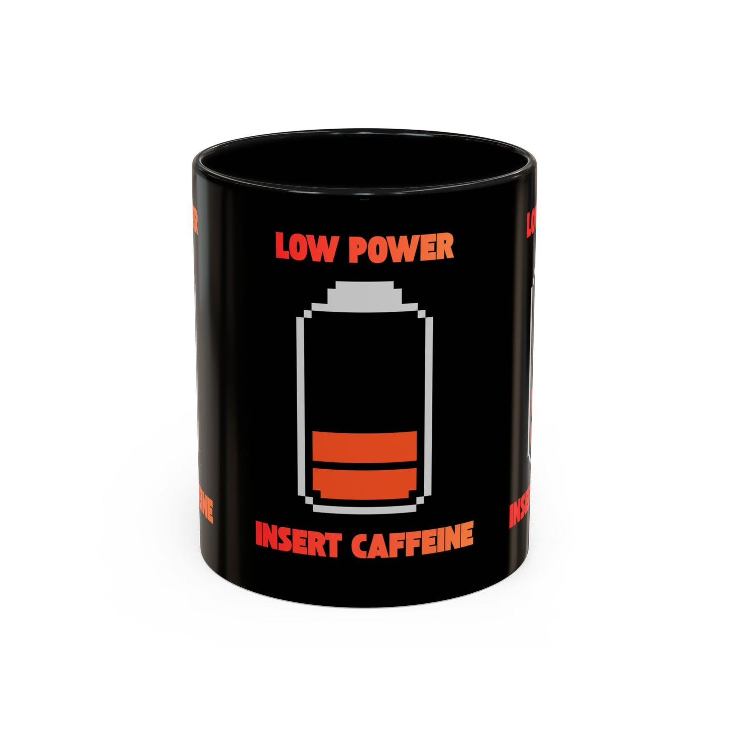 Coffee Mug — "Low Power, Insert Caffeine" Retro Battery Design