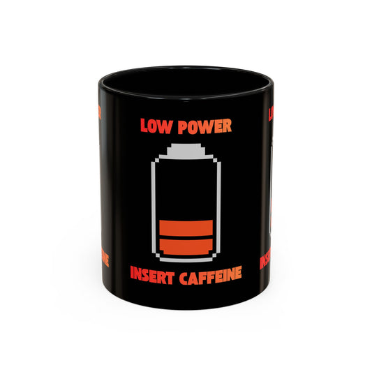 Coffee Mug — "Low Power, Insert Caffeine" Retro Battery Design