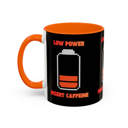 Coffee Mug — "Low Power, Insert Caffeine" Retro Battery Design