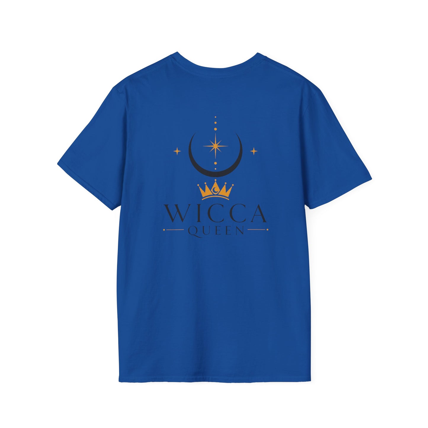 Wicca Queen T-Shirt — Black Cat with Crown & Crescent Moon Pagan Tee