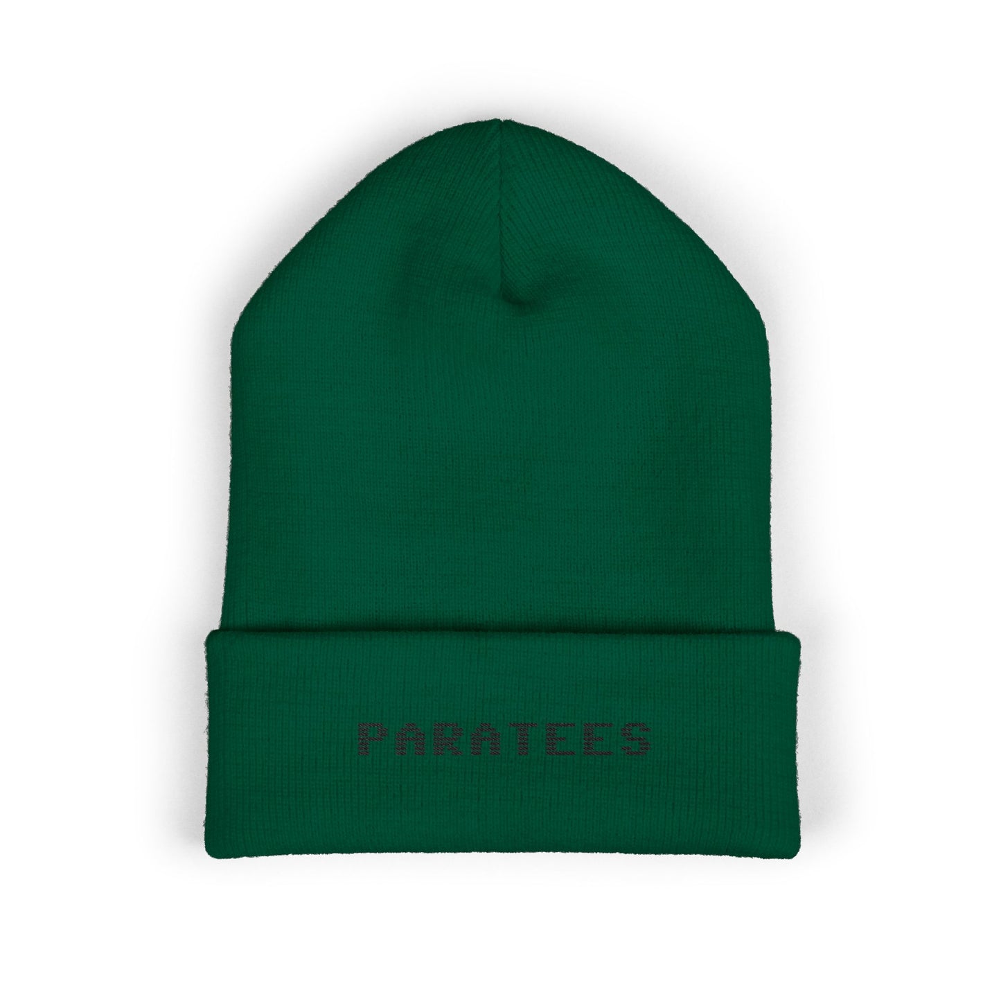 Paratees Embroidered Cuffed Beanie — Minimal Winter Knit Hat