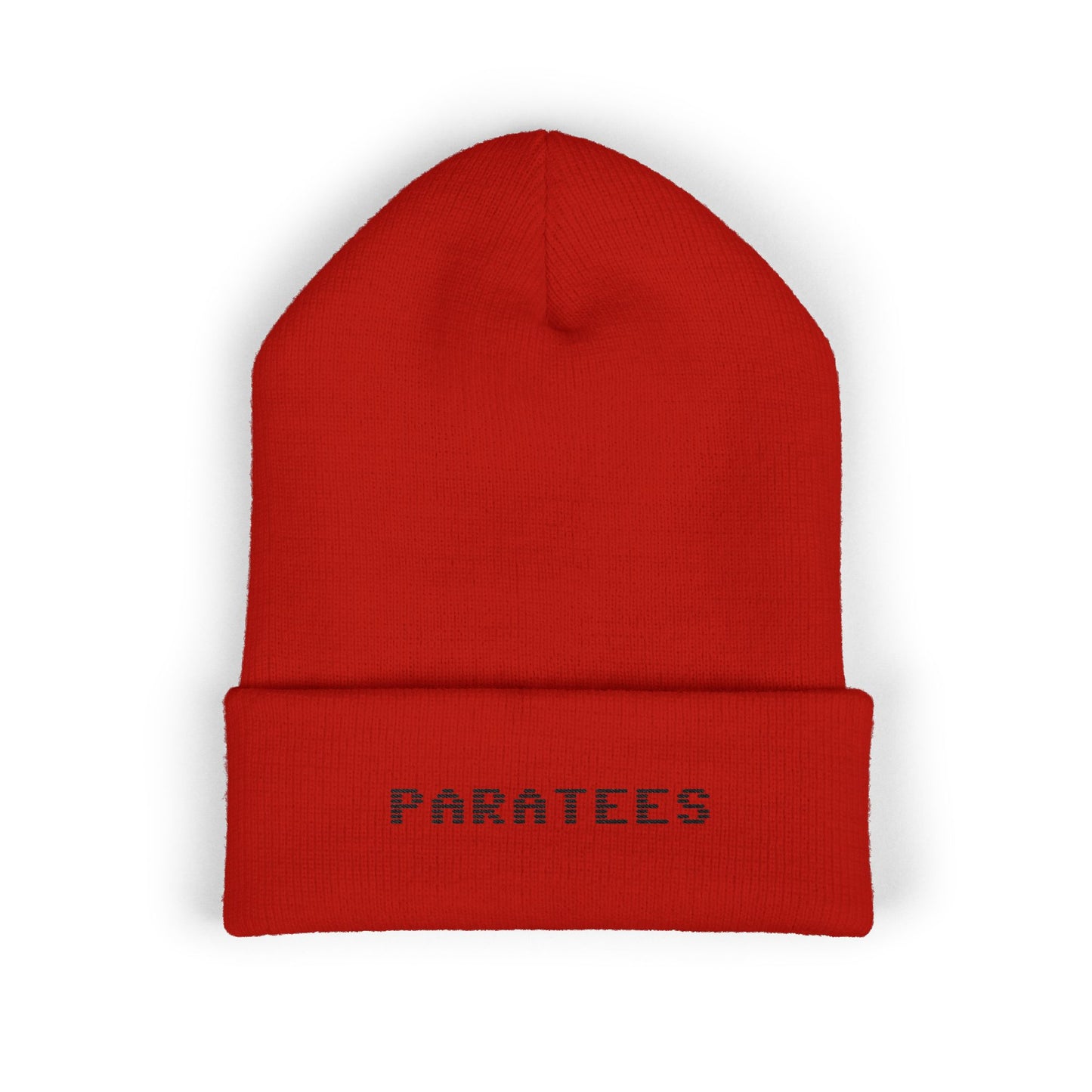 Paratees Embroidered Cuffed Beanie — Minimal Winter Knit Hat