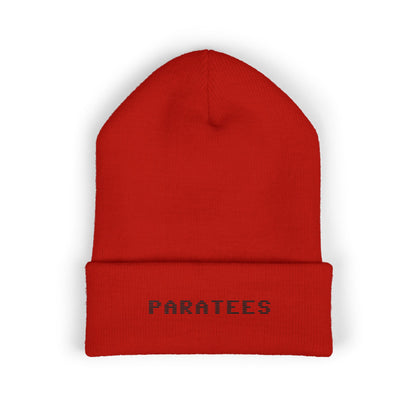 Paratees Embroidered Cuffed Beanie — Minimal Winter Knit Hat