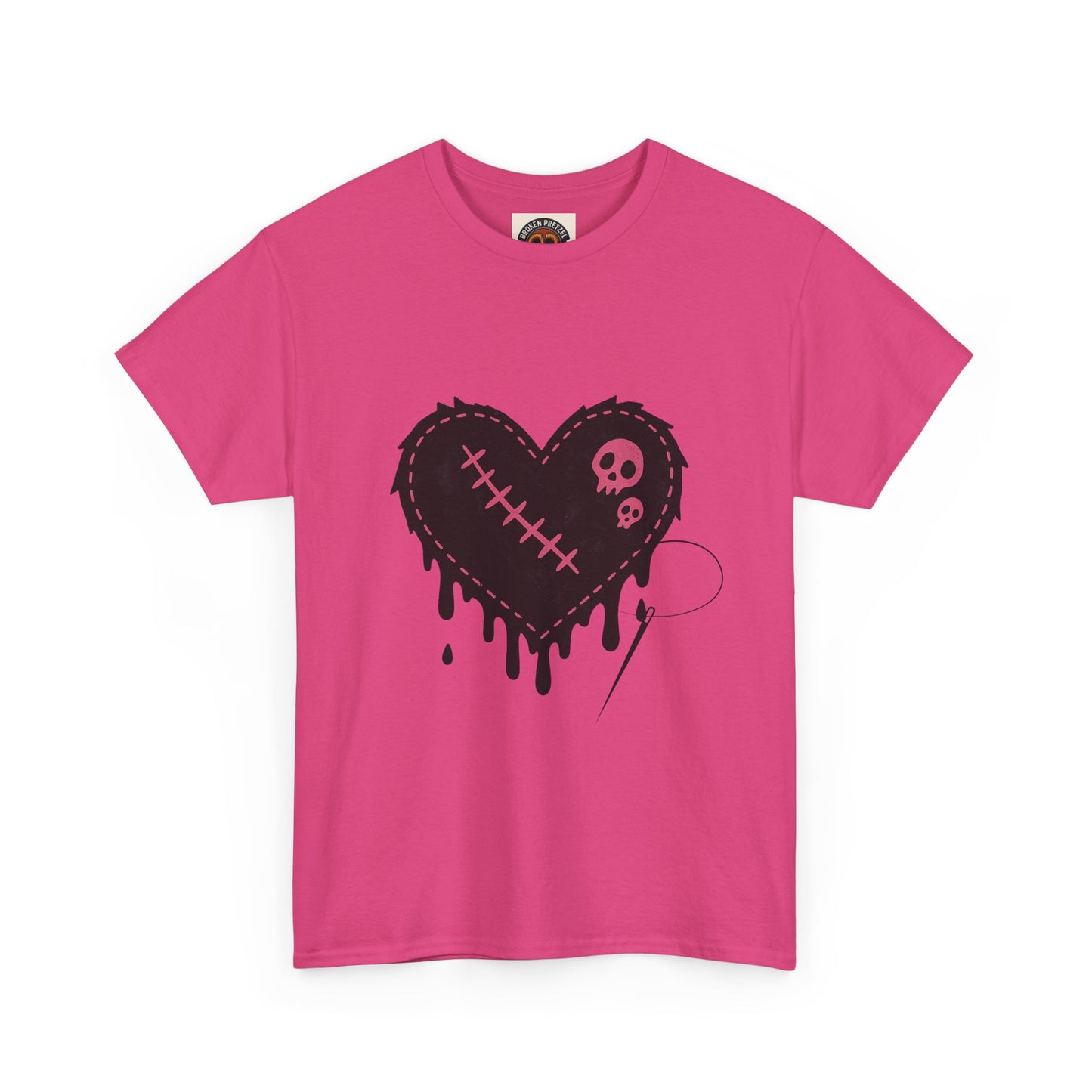 Dripping Stitched Heart Graphic Tee — Gothic Punk Valentine Shirt