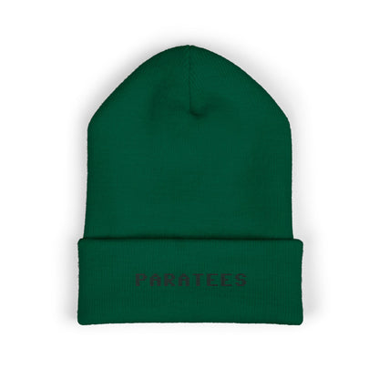 Paratees Embroidered Cuffed Beanie — Minimal Winter Knit Hat