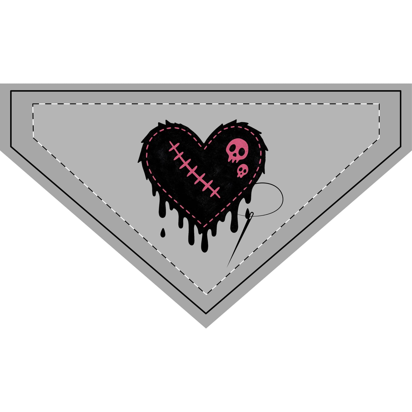 Clip-on Pet Bandana — Gothic Dripping Stitched Heart (Pink Skull)