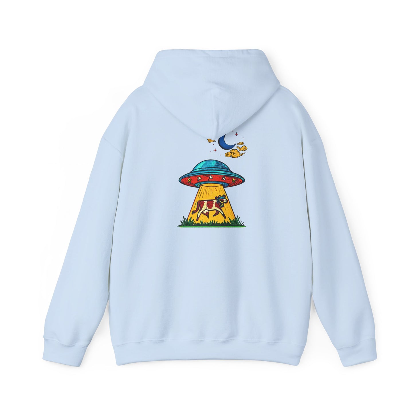 Alien UFO Abduction Hoodie — Colorful Retro Spaceship Graphic