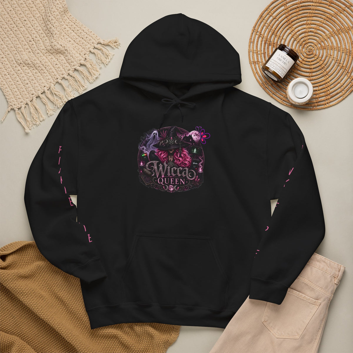 Wicca Queen Hoodie - Gothic Witchy Sweatshirt with Floral Skull Design