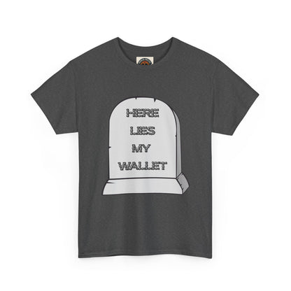 Here Lies My Wallet Tombstone T-Shirt — Funny Grim Reaper Money Joke Tee