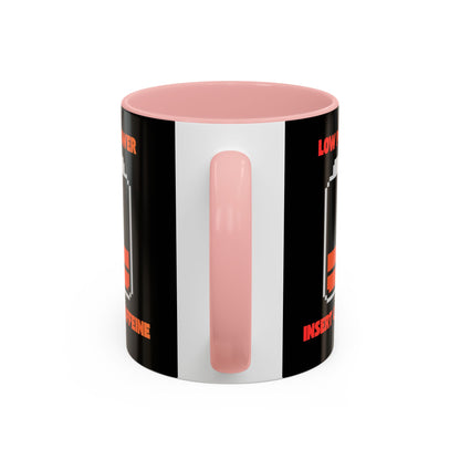Coffee Mug — "Low Power, Insert Caffeine" Retro Battery Design
