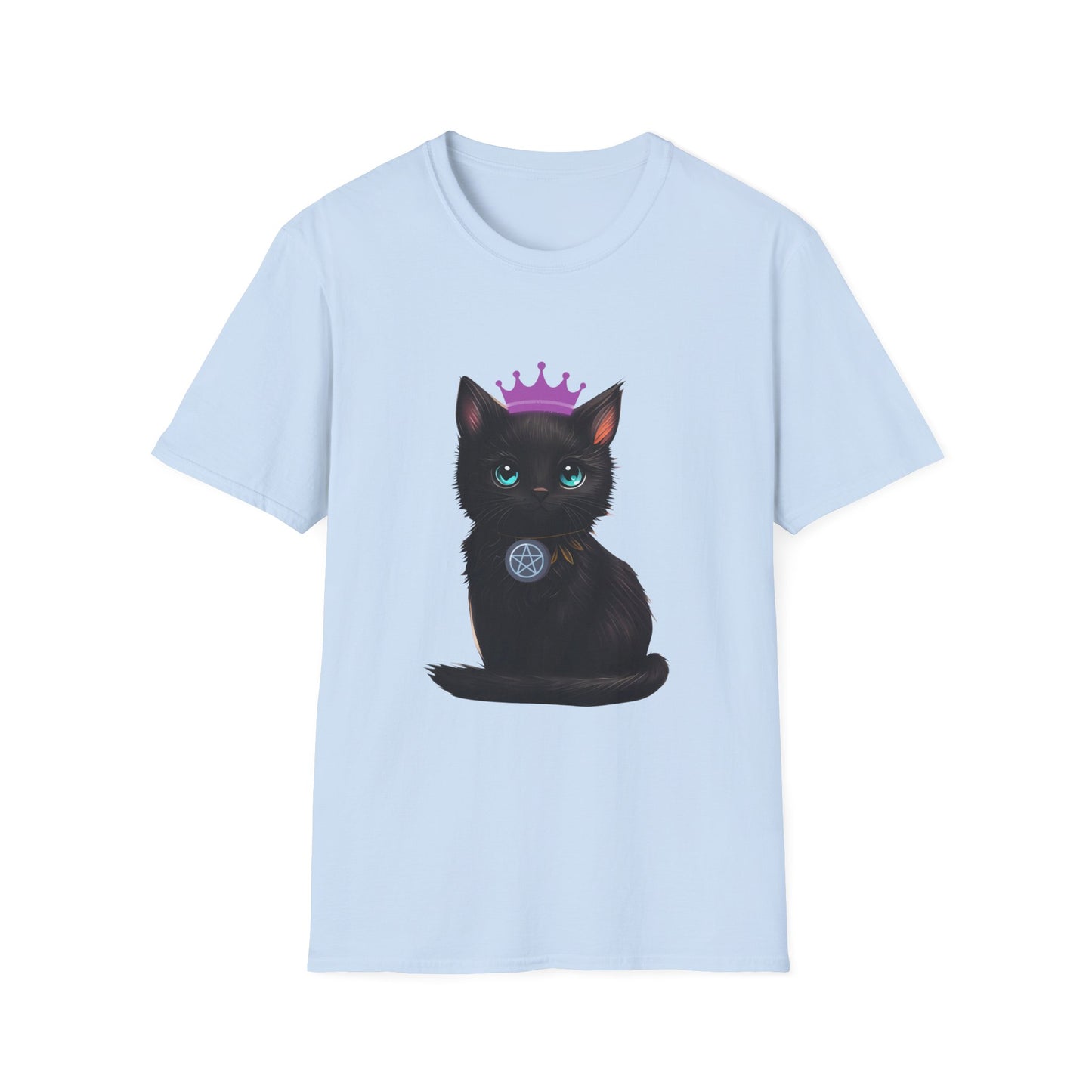 Wicca Queen T-Shirt — Black Cat with Crown & Crescent Moon Pagan Tee