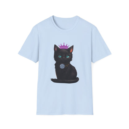 Wicca Queen T-Shirt — Black Cat with Crown & Crescent Moon Pagan Tee