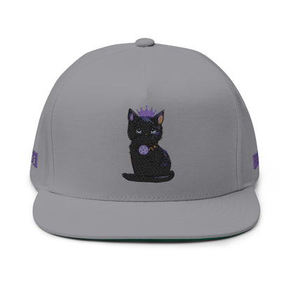 Witchy Cat Embroidered Cap — "Wicca Queen" Flat Bill Snapback