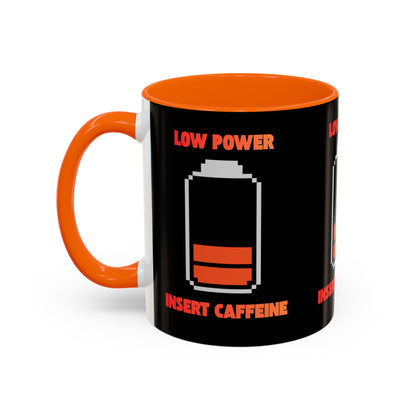 Coffee Mug — "Low Power, Insert Caffeine" Retro Battery Design