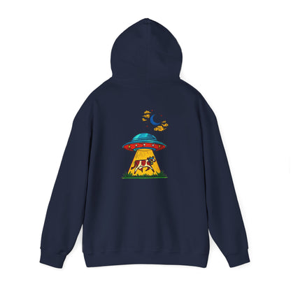 Alien UFO Abduction Hoodie — Colorful Retro Spaceship Graphic