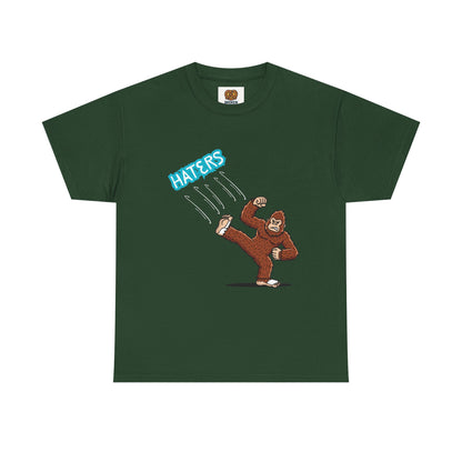 Bigfoot Kicking Haters Tee — Funny Sasquatch Graphic T-Shirt