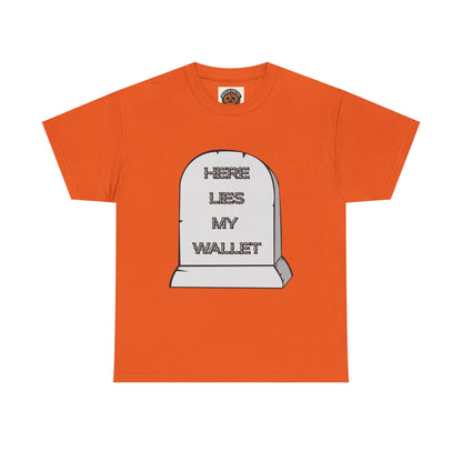 Here Lies My Wallet Tombstone T-Shirt — Funny Grim Reaper Money Joke Tee