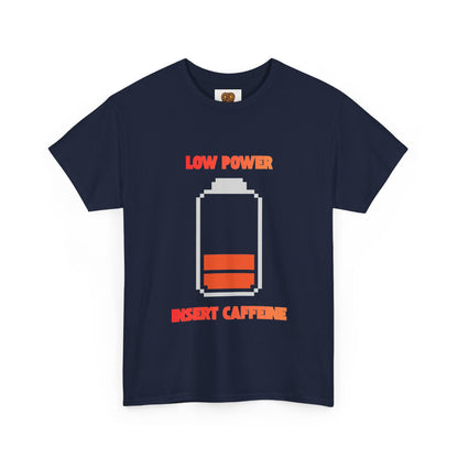 Low Power Insert Caffeine T‑Shirt — Funny Retro Battery Coffee Tee