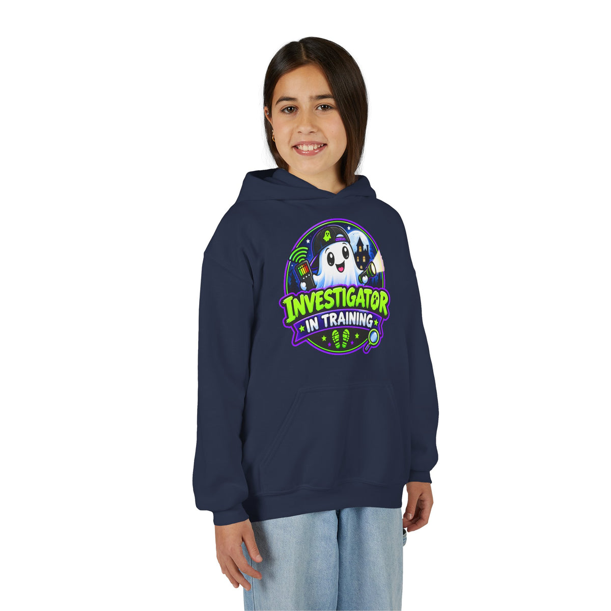 Youth Hoodie — "Investigator in Training" Cute Ghost Detective Kids Pullover