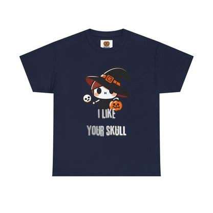 Halloween Witch Skull Tee — "I Like Your Skull" Cute Spooky Graphic T-Shirt