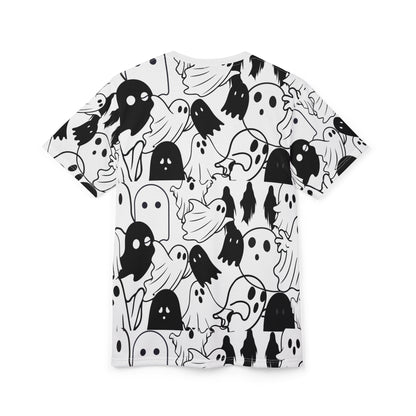Ghost Pattern Cut & Sew Tee — Black & White Halloween All-Over Print