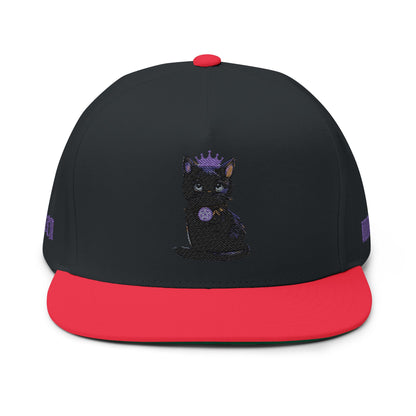 Witchy Cat Embroidered Cap — "Wicca Queen" Flat Bill Snapback