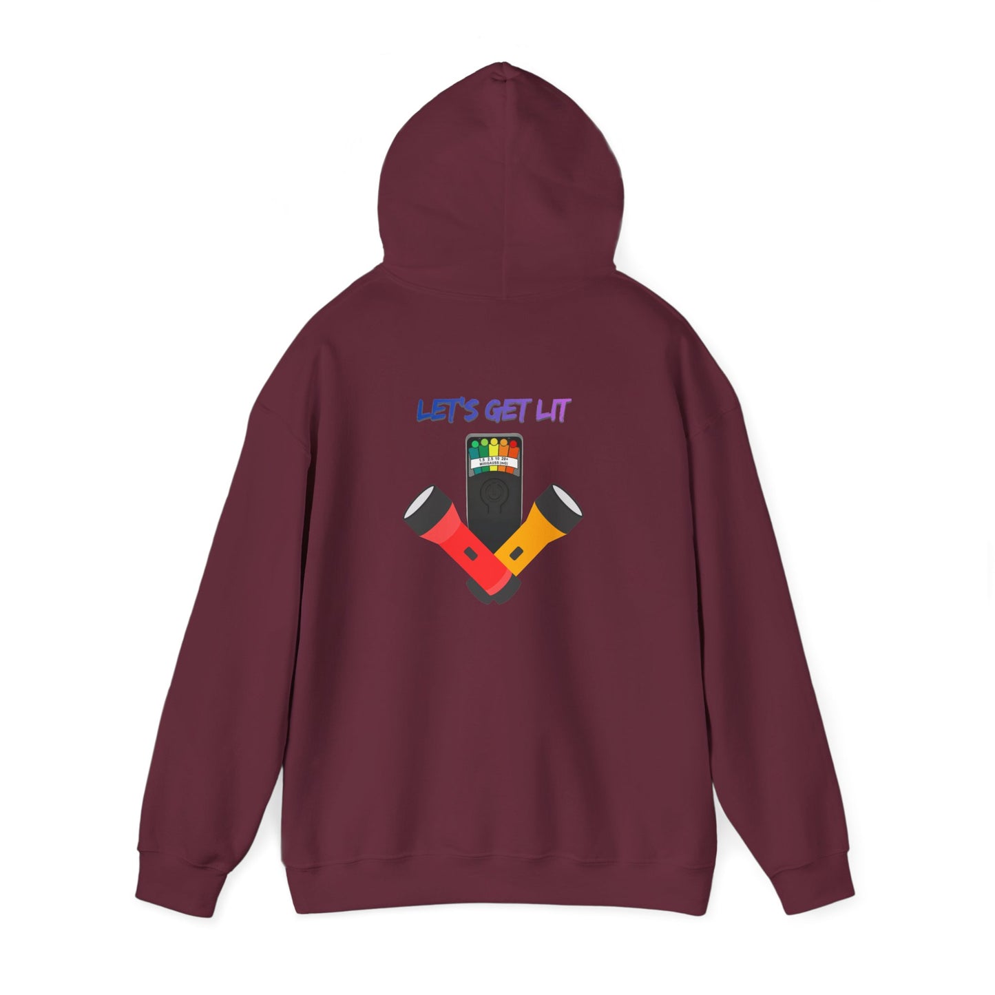 Let’s Get Lit Hoodie — Colorful Flashlight Party Graphic Hooded Sweatshirt
