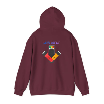 Let’s Get Lit Hoodie — Colorful Flashlight Party Graphic Hooded Sweatshirt
