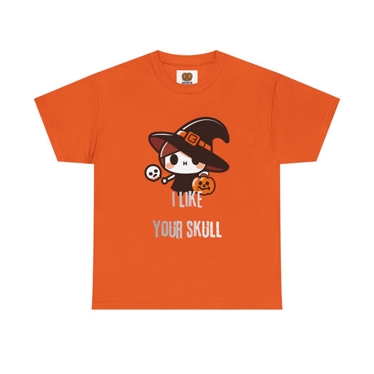 Halloween Witch Skull Tee — "I Like Your Skull" Cute Spooky Graphic T-Shirt