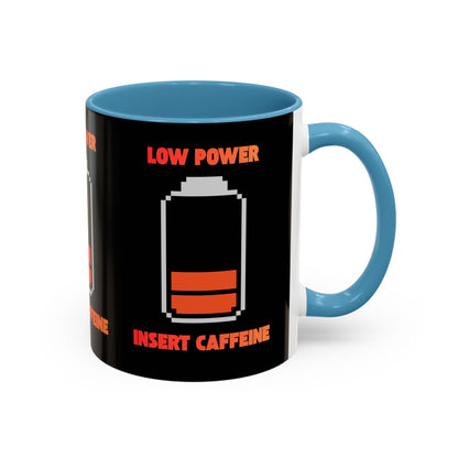 Coffee Mug — "Low Power, Insert Caffeine" Retro Battery Design