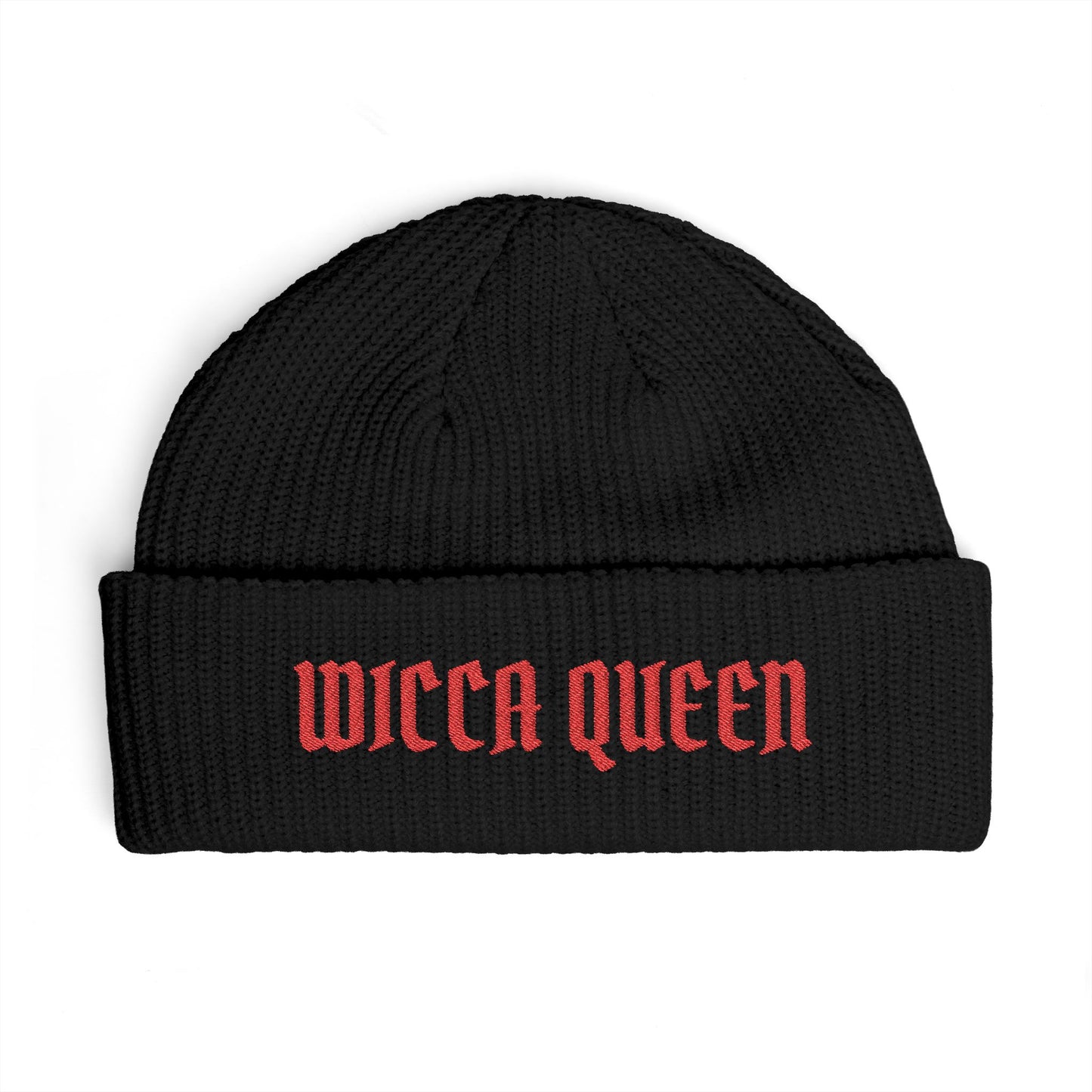 Witch Queen Cuff Beanie — Gothic Embroidered Winter Hat