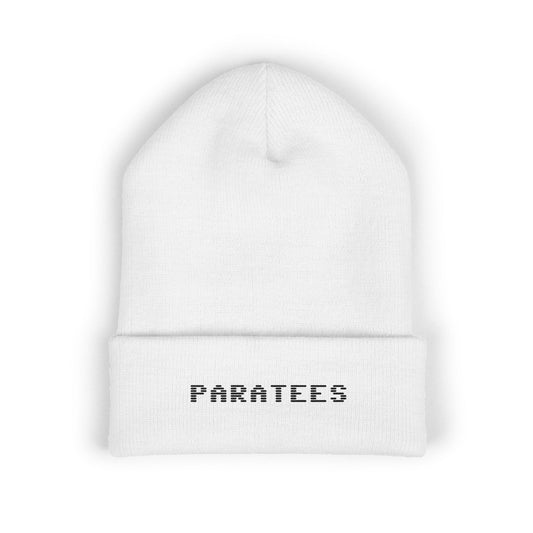 Paratees Embroidered Cuffed Beanie — Minimal Winter Knit Hat
