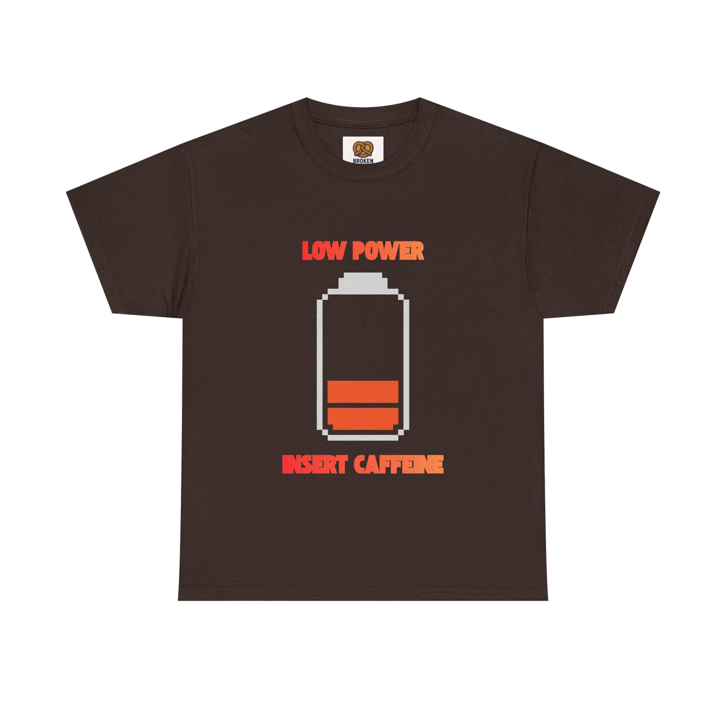 Low Power Insert Caffeine T‑Shirt — Funny Retro Battery Coffee Tee