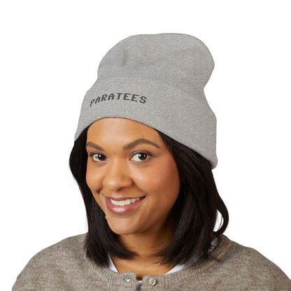 Paratees Embroidered Cuffed Beanie — Minimal Winter Knit Hat