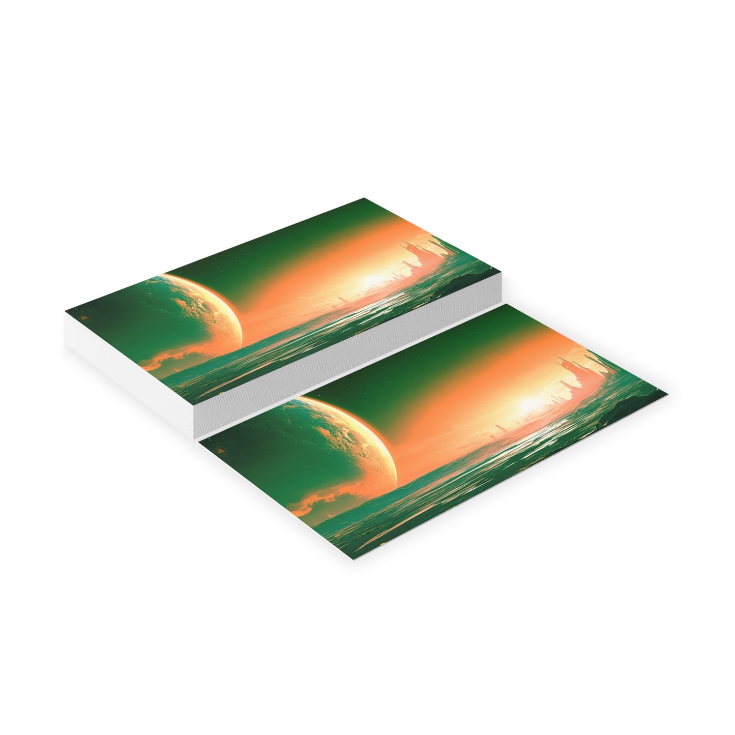 Sci‑Fi Landscape Business Cards — Futuristic Planet Sunset Design