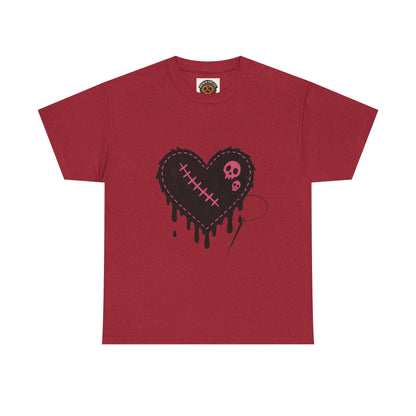 Dripping Stitched Heart Graphic Tee — Gothic Punk Valentine Shirt
