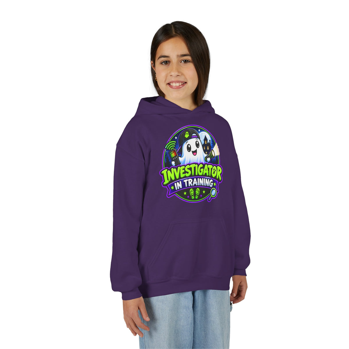 Youth Hoodie — "Investigator in Training" Cute Ghost Detective Kids Pullover