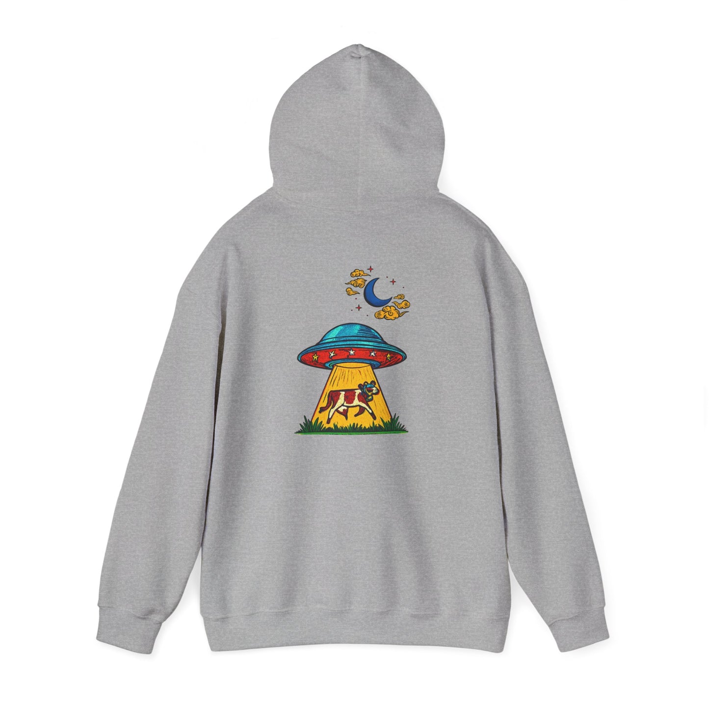 Alien UFO Abduction Hoodie — Colorful Retro Spaceship Graphic