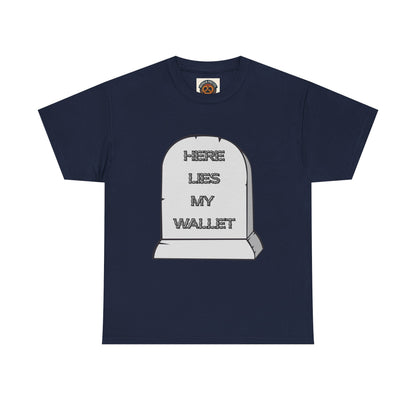 Here Lies My Wallet Tombstone T-Shirt — Funny Grim Reaper Money Joke Tee