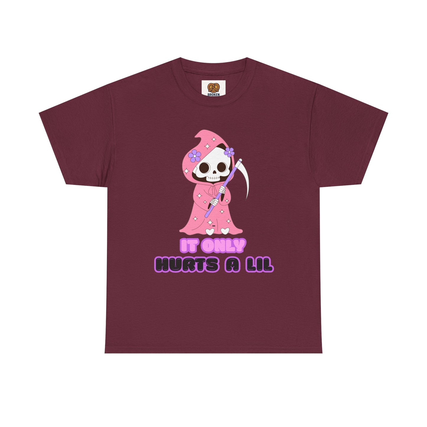It Only Hurts A Lil Grim Reaper Tee — Cute Goth Skull T-Shirt