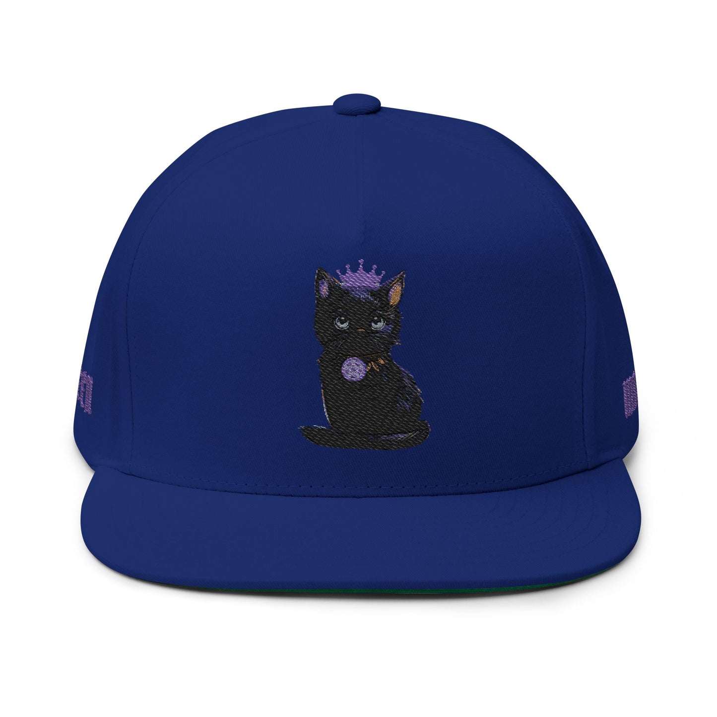 Witchy Cat Embroidered Cap — "Wicca Queen" Flat Bill Snapback
